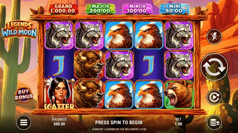 Legends of the Wild Moon - 5x3グリッドのゲーム画面